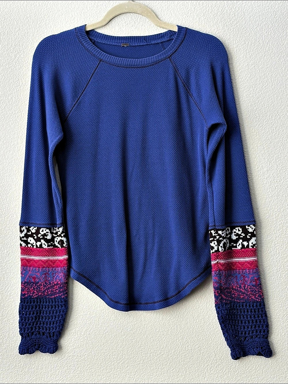 Free People Switch It Up Cuff Thermal Top Blue & Pink